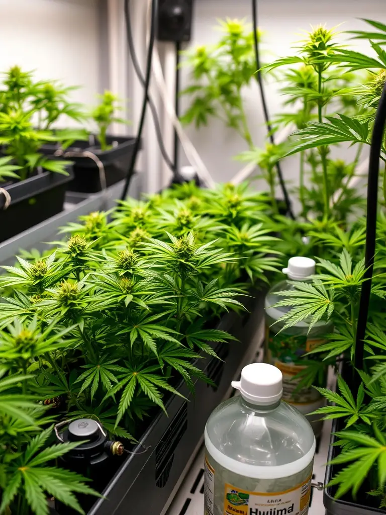 An automated irrigation system in a cannabis grow facility, demonstrating the use of automation to streamline cultivation processes.